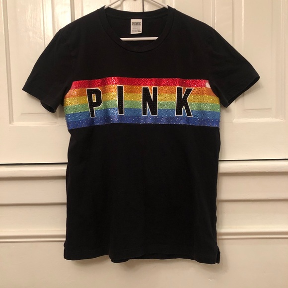 PINK Victoria’s Secret Rare Rainbow Bling Campus Tee - Picture 3 of 7